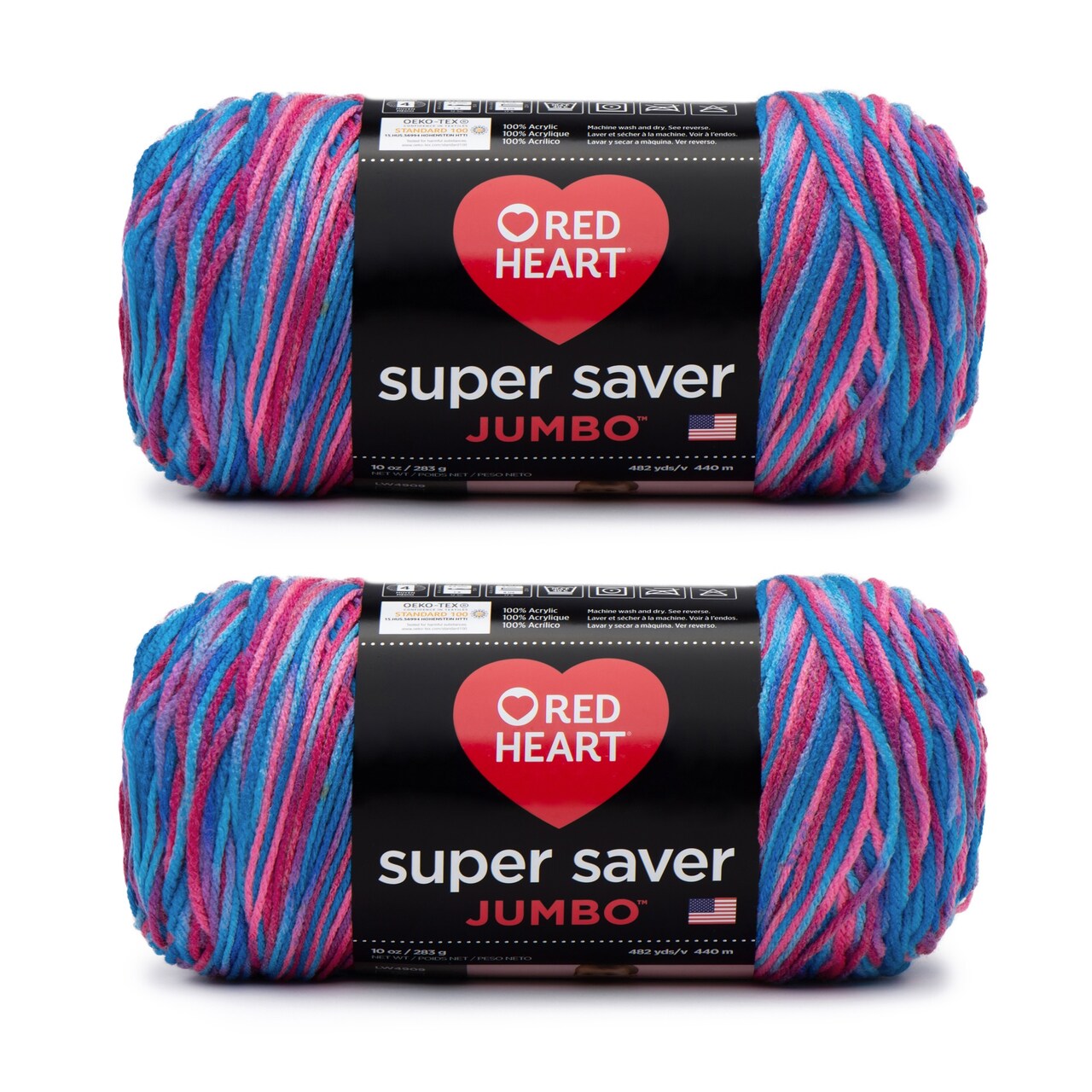 Red Heart Super Saver Jumbo Bonbon Yarn - 2 Pack of 283g/10oz - Acrylic - 4 Medium (Worsted) - 482 Yards - Knitting/Crochet